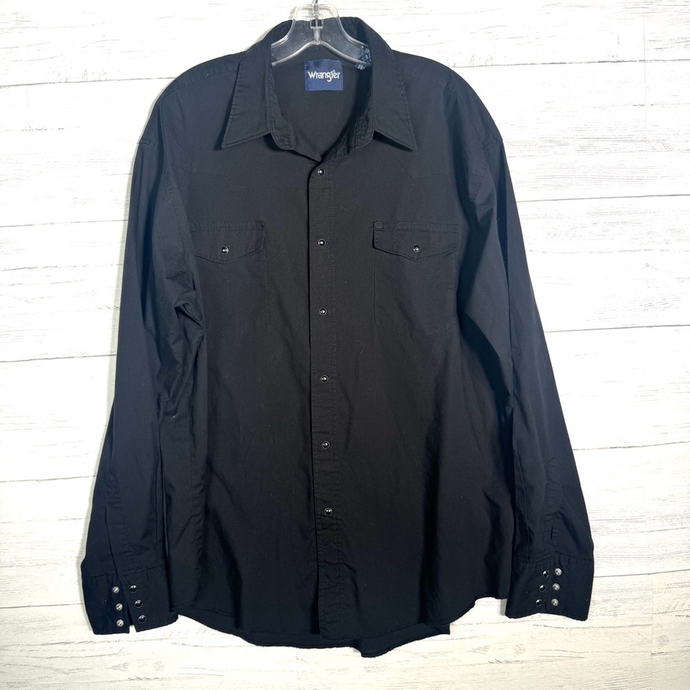 Vintage Wrangler Black Pearl Snap Long Sleeve Western Shirt Mens Size XL